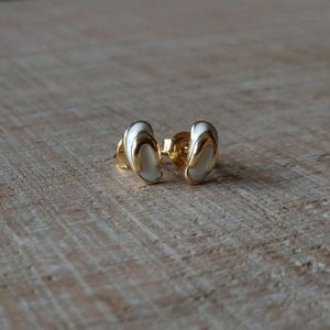 Flip Flop Gold White Stud Earrings